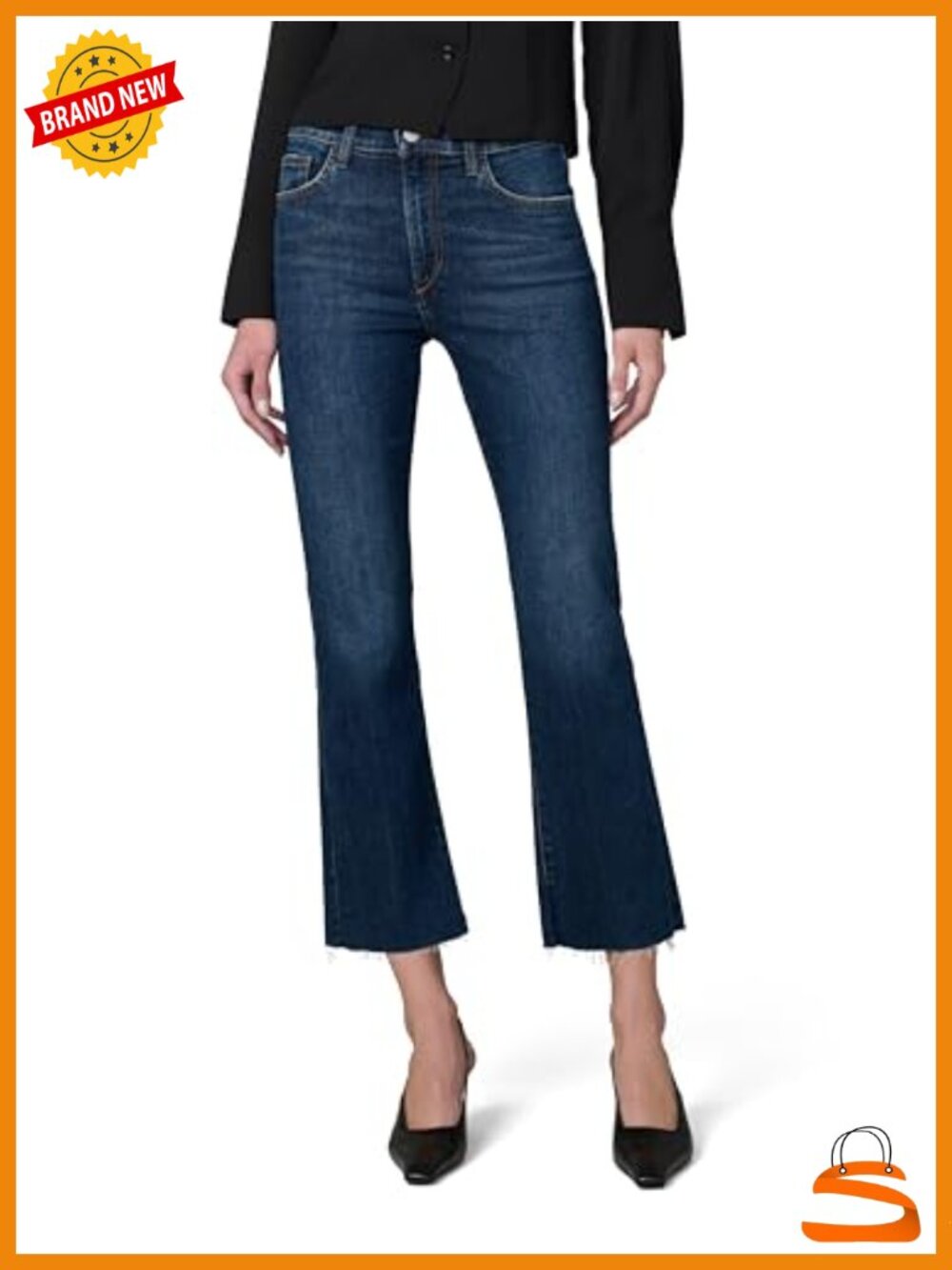 High Rise Cropped Bootcut Jeans with Raw Hem, High Stretch Cotton Denim